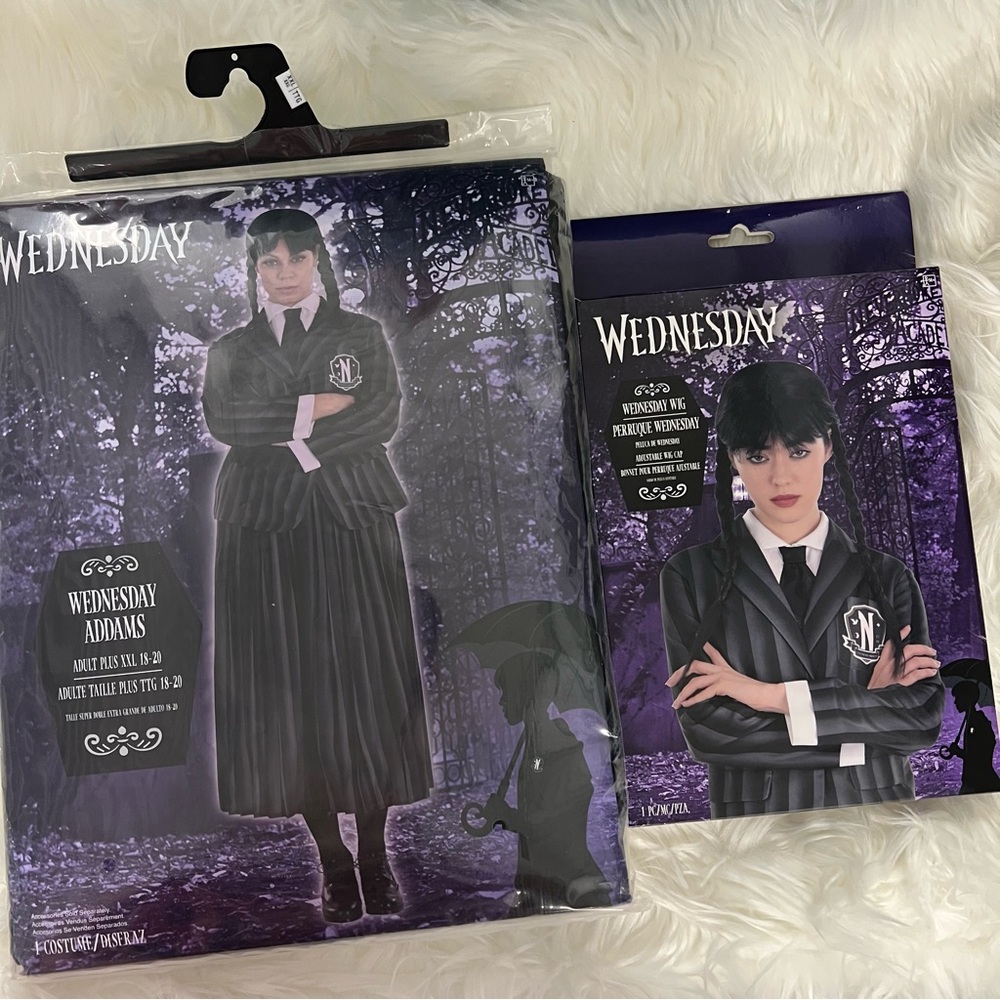 Wednesday Addams Adult Costume and Wig set- Black XXL plus size 18-20